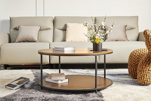 35" Particleboard Unique Living Room Coffee Table, Rustic Farmhouse Coffee