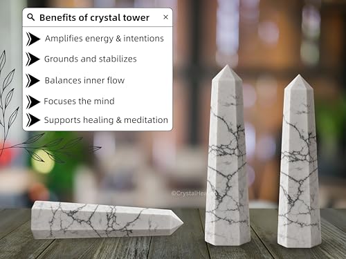 Image of Crystal Heaven Certified Howlite Crystal Tower Obelisk Point for Chakra, Healing and Balancing - AAA Grade Original Certified Gemstone Agate for Reiki Meditation Yoga Spiritual (2-3 Inches)