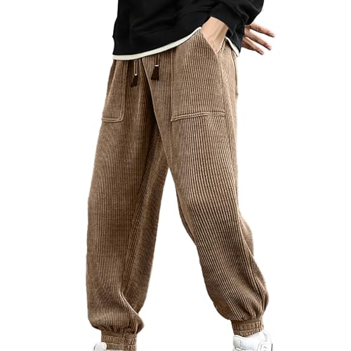 Men's Corduroy Pants Texture Baggy Sweatpants Waffle Loose Fit Elastic Waist Casual Jogger Pants with Pockets Big and Tall