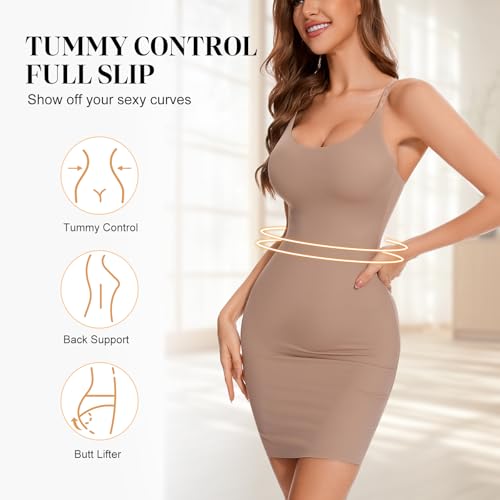 Shapewear Slip Dress for Women Full Slip Body Shaper Tummy Control Under Dress Seamless Spaghetti Strap2