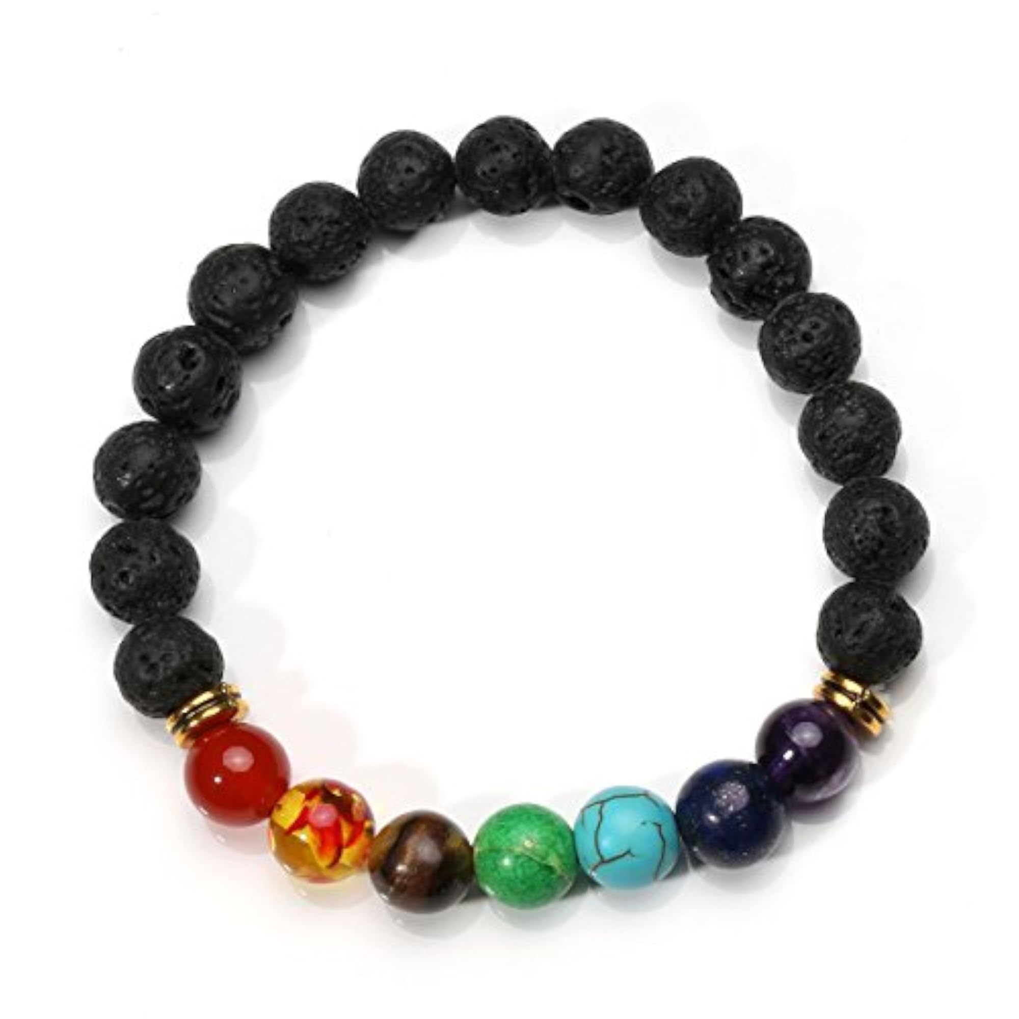 7 Chakra Lava Rock Bracelet, Reiki Healing