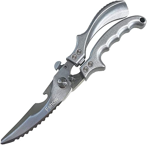 Fshow Poultry Shears, Multipurpose Stainless Steel Heavy Duty Kitchen Shears With Serrated Edges For Chicken, Fish, Turkey (Silver) #TOP4