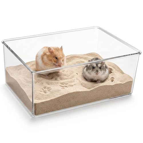 Hamster Sand Bath Container Hamster-Sand Box Clear Sand Bath for Hamsters Acrylic Hamster-Dust Bathes Toilet Tray Bathroom Easy to Clean for Hedgehog Squirrel Hamsters Guinea Pigs and Small Animal
