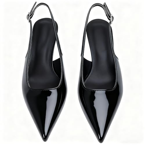 Image of KysBloes Pointed Toe Slingback Kitten Heels for Women Low Heel Pointed Toe Pumps Formal Dress Shoes Sling Back Heels