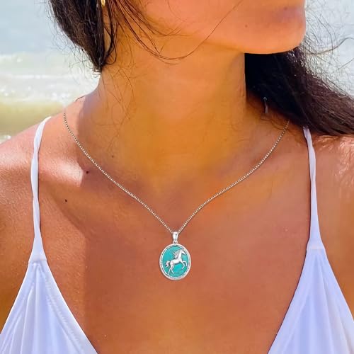 Genuine Turquoise Horse Necklace, Sterling Silver Native American Boho Western Pendant Jewelry Birthdays Gift for Women3