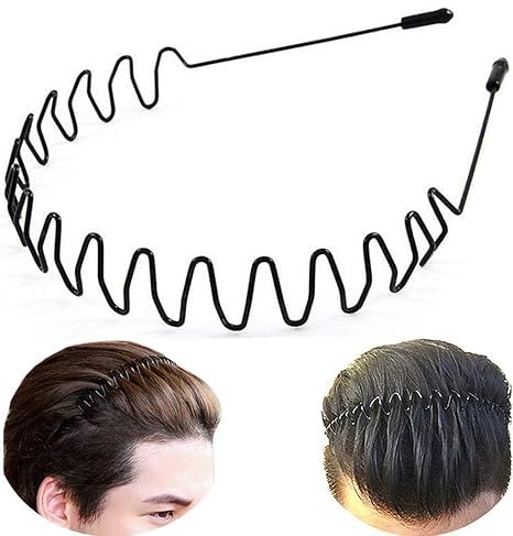 Zigzag Wave Metal Hairband Zig Zag Hair Band for Men and Women, Black Set of 3-image-15