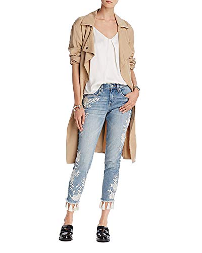 [BLANKNYC] Embroidered Tassel-Hem Skinny Jeans in Blue (Navy, 24)3