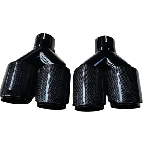 Terminales de escape universales de doble salida en fibra de carbono brillante y acero