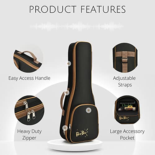 Flexzion Ukulele Case Bag - Ukulele 27 Inch Tenor Backpack Soft Case - Waterproof Uke Gig Bag With Carrying Handle, Pocket & Adjustable Shoulder Strap, Black #TOP2