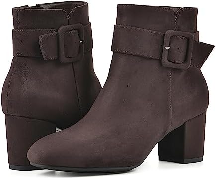 WHITE MOUNTAIN Women's Shoes Freckly Block Heel Bootie, Dkbrown/Fabric, 9 M | Image 1