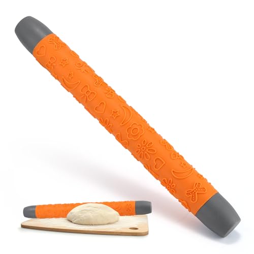 Embossed Rolling Pins, Rolling Pins with Designs and Patterns Pastry Dough Roller, Silicone Rolling Pin for Dough, Cookies, Pastry, Pie, Cakes, Clay Use for Baking in Kitchens