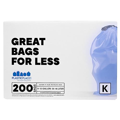 Image of Plasticplace Custom Fit Trash Bags, Compatible with simplehuman Code K (100 Count) Tinted Blue Drawstring Garbage Liners 10 Gallon / 38 Liters, 24 inch x 28 inch