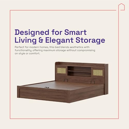 Image of Wakefit Bed | 3 Yr Warranty | King Size Bed, Comes with Hydraulic Storage, Noise-Free, Density: 680-750 kg /m, Termite & Borer Resistant, Fits Mattresses Up to 8 inches(Tesser 78x72- Columbian Walnut)