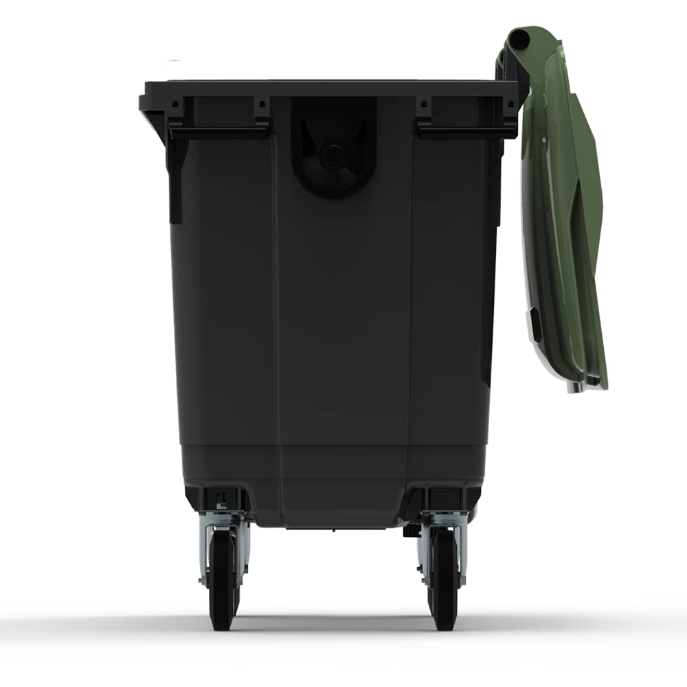 ESE France Conteneur Poubelle à déchets 4 roues - 660L - Robuste et Professionnel - 100% Recyclé - Gris avec Couvercle Vert - Fabriqué en France