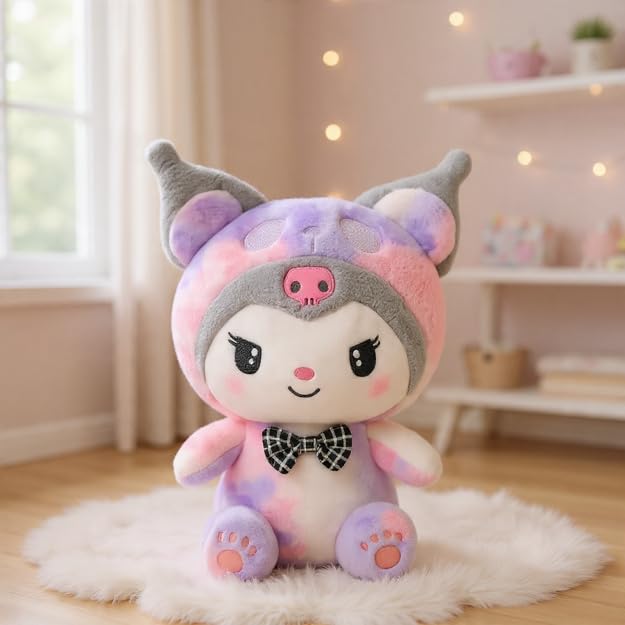 Image of Cute Plush Doll Soft Toy, Grey and Pink Tie-Dye Pattern, 30 cm