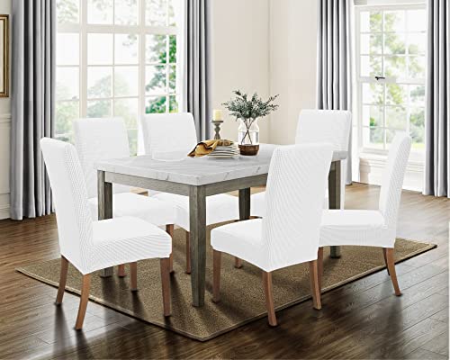 Springrico 6 Pack Dining Room Chair Covers With Seat Belt, Stretch Parsons Chair Slipcover Washable Kitchen Dining Chair Cover Removable Seat Protector Set Of 6, S1- White #TOP2