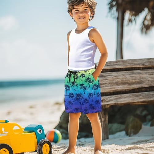 Boys Swim Trunks with Pocket Palm Hawiian Swimwear Bathing Suits Swim Shorts for Boy 4-11T4