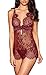 AnloveKiss Women Sexy Lingerie Black Eyelash Lace Chemise Babydoll Nightwear (S, Wine Red)