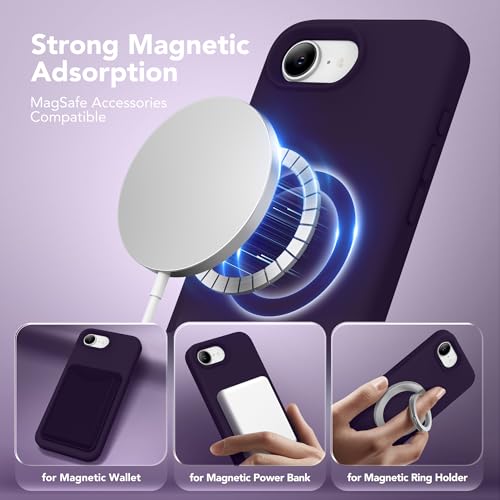 Image of Magnetic for iPhone 17e /iPhone 16e Case, Compatible with MagSafe, [Soft Anti-Scratch Microfiber Lining] Slim Silicone Shockproof Protective Phone Case for iPhone 17e /16e 6.1 inch, Deep Purple