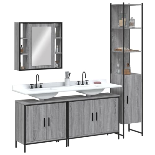 KTHLBRH Armario de Baño con Espejo y Estante Extra, Mueble de Almacenaje con Estructura Robusta de Acero y Madera, Amplio Espacio para Productos de Aseo, Patas Ajustables para Suelos