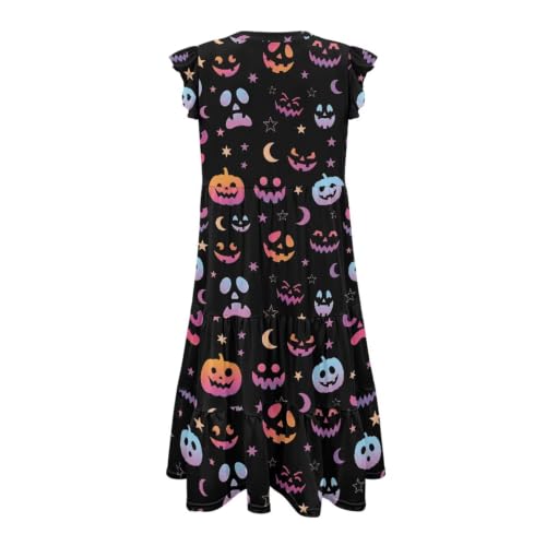 Image of Women's Casual Ruffle Sleeve Dress V Neck Pullover Dress Flowy A-Line Pleated Lightweight Dress with Pockets