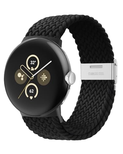 BandRain Stretchy Braided Bands Compatible with Google Pixel Watch Band/Pixel Watch 2 Band for Women Men - Upgraded Connector - Adjustable Elastic Nylon Sport Loop Straps for Pixel Watch 2023/2022