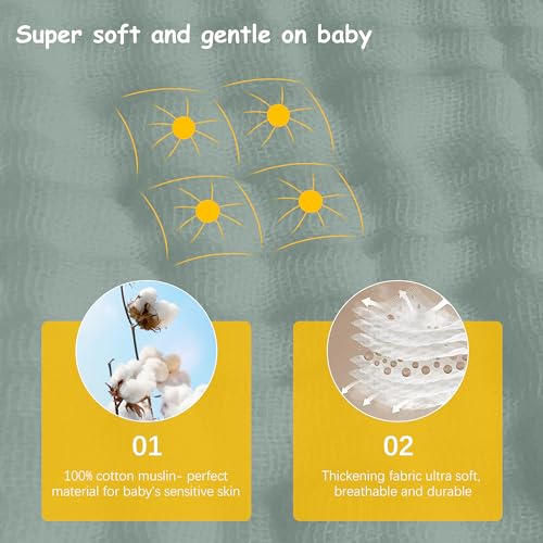 Image of Lovely Care 12 Pack Muslin Burp Cloths 100% Cotton Muslin Cloths Large 20''x10'' Extra Soft and Absorbent Baby Burping Cloth - Green