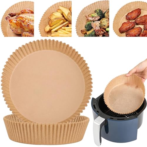 Image of 100 PCS Air Fryer Paper Sheets, Disposable Paper Liner for Microwave, Oil-Proof Air Fryer Parchment Paper for Frying, Baking, Cooking, Roasting and Microwave AAF-2 (Round)