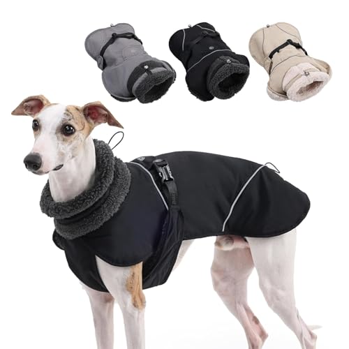 寒い天候用の犬用暖かいコート、犬用タートルネックの快適なジャケット、小型犬から大型犬まで調節可能なバックルフックとリーシュホール付きの防水反射犬用コート,黒,2XL