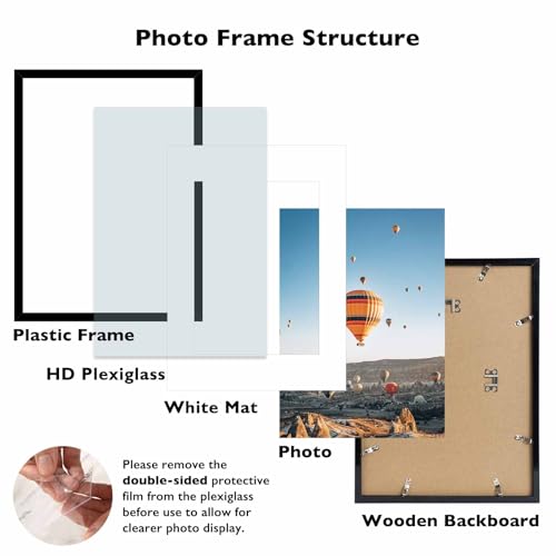 Image of JCJMY 11.7x16.5 A3 Picture Frame Black with 8.3x11.7 A4 Mat, Display Photo 8.3x11.7 with Mat or 11.7 x 16.5 Without Mat, Wall Hanging Large Frame with Plexiglass, Black