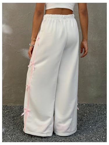 Floerns Girl's Y2k Bow Side Sweat Pants Elastic Waist Straight Leg Street Sweatpants2
