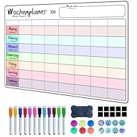 Prelisee Whiteboard Wochenplaner Magnetisch Abwischbar 42×30cm Kann Als Essensplaner Woche,To Do Liste,Haushaltsplaner,Einkaufsliste, Kinder Wochenplaner Abwischbar für Kühlschrank