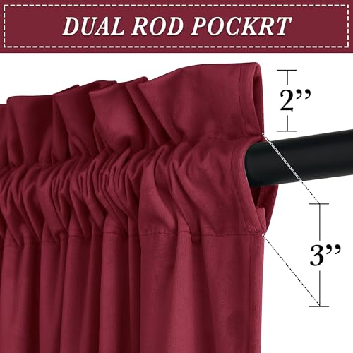 Image of RYB HOME Burgundy Red Velvet Curtains 96 inches for Bedroom Living Room | Thermal Insulated, Privacy UV Block, Back Tab, Backdrapes for Movie Theater Stage Christmas, W52 x L96, 2 Panels