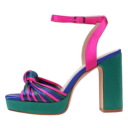 FOWT Women Platform Square Toe Sandals Knot Chunky Block High Heels Ankle Strap Evening Wedding Shoes Size 4-15 US3