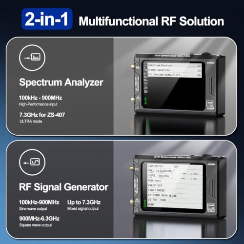 Image of AURSINC Tinysa Ultra+ ZS407 7.3GHz Spectrum Analyzer Bundle with Hard Case | 100kHz-7.3GHz, 2-in-1 RF Signal Generator, 4 inch Touchscreen with Shockproof EVA Case for Field RF Testing, 5000mAh battery