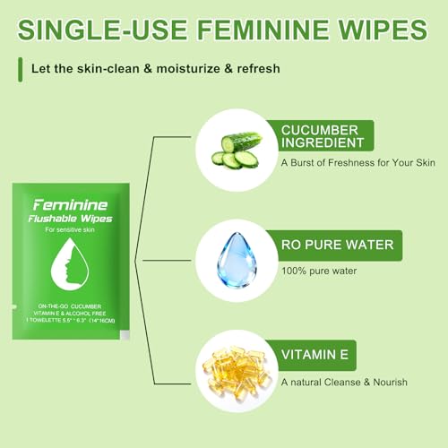 Image of twoworld 50 Feminine Wipes Flushable Travel Individually Wrapped