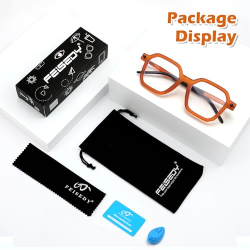 Image of FEISEDY Square Non Prescription Clear Lens Glasses Frame for Women Men Blue Light Blocking Eyeglasses B0155