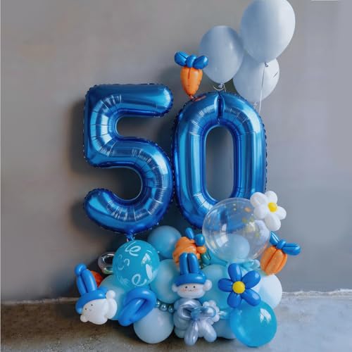 Image of Number Balloons Navy Blue Balloons - Giant Number 50 Balloon, Blue 50th Number Balloon Birthday Decorations for Him