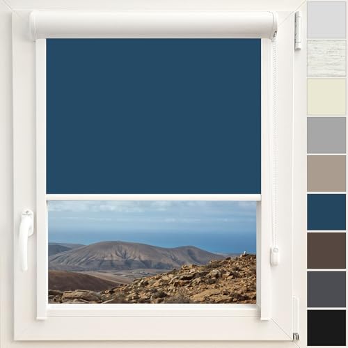 Kassettenrollo Verdunkelungsrollo Thermo Rollo | Fertigung nach Maß | Zum Anschrauben oder Kleben | Für Türen und Fenster | Thermostoff Blackout | Mit Kassette und Führungsschienen | Farbe Blau
