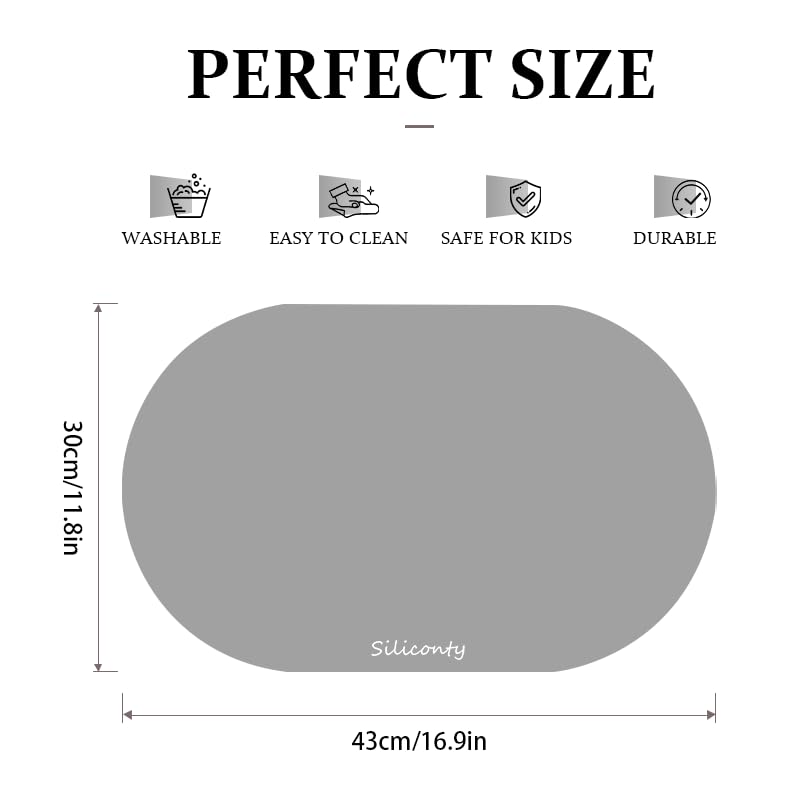 Tovagliette Silicone Impermeabili e Antiscivolo Siliconty, Set di 4 Ovali Termoisolanti, Tovagliette Colazione, Termoisolanti e Facili da Pulire, 43x30 cm (comb 4pcs)