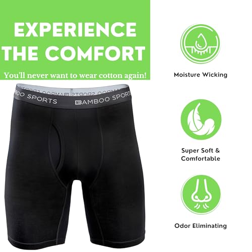Mens 6 in. Bamboo Rayon Boxer Briefs 4 pack, Anti Chafing, Breathable, Non-Binding, Super Soft & Comfortable Moisture Wicking4