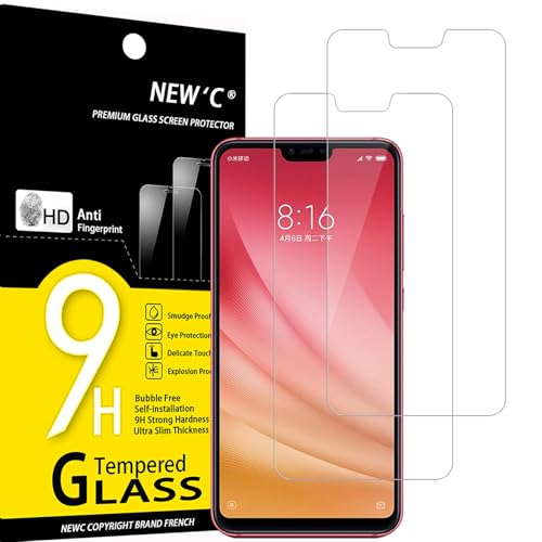 NEW'C 2 Piezas, Protector Pantalla para Xiaomi Mi 8 Lite, Xiaomi Mi 8X, Cristal templado Antiarañazos, Antihuellas, Sin Burbujas, Dureza 9H, 0.33 mm Ultra Transparente, Ultra Resistente