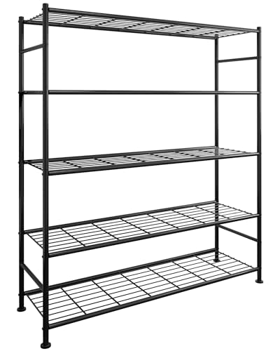 Storage Shelves - 5 Tier Shelf Organizer, Heavy Duty Garage Shelving Unit with Leveling Feet, Stable Metal Shelves Organizer for Pantry, Kitchen and Closet, 47.3" W x 12.6" D x 60.8" H, Black