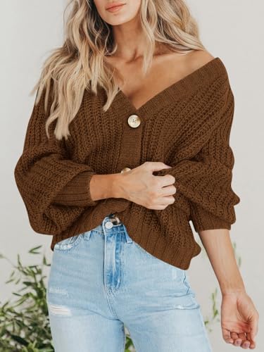 Image of PRETTYGARDEN Women's Chunky Knit Open Front Sweater Long Sleeve Button Loose Short Cardigan Outerwear Coats