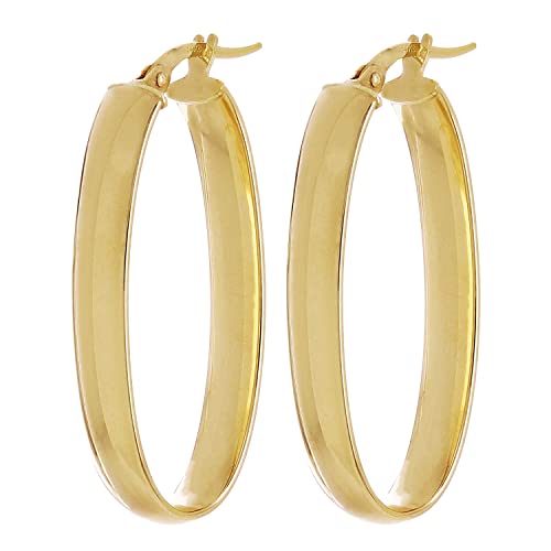 Italian 14kt Yellow Gold Hollow Oval Hoop Drop Earrings 1.4" 5.9mm 2.8 grams2