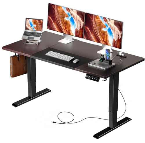 GTPLAYER 電動昇降ゲーミングデスク コンセント付き 昇降範囲70-115cm スタンディングデスク 障害検知機能 高さメモリー機能 モニターアーム対応 安定自動昇降 充電便利 収納フック付き オフィスワークテーブル pcデスク ゲームテーブル パソコンデスク テレワーク 机 幅120 奥行60 brown