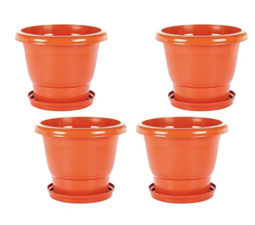 God of Goods Heavy Duty Plastic Future Green Pot for Flowers Plants for Home,Gardens Indoor, Outdoor Planter with Bottom Plate Tray (12 Inches, Pack of 4) (B09M734VZK) Amazon Price History, Amazon Price Tracker