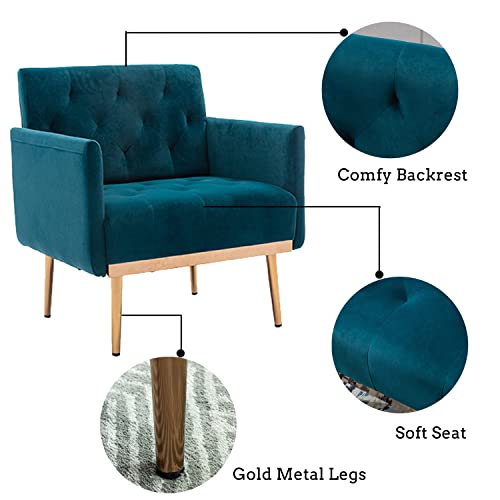Olela Velvet Accent Chair With Arms For Living Room, Modern Tufted Single Sofa Armchair With Gold Metal Legs Upholstered Reading Club Chair For Bedroom Office Decorative (Teal- Velvet) #TOP5