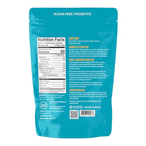 Lakanto Sugar Free Chai Latte Drink Mix - Monk Fruit Sweetened, Cold or Hot C...