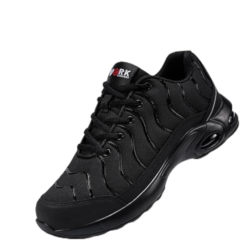 LARNMERN Air Cushion Steel Toe Shoes for Men Lightweight Puncture Proof Safety Toe Tennis Sneakers Comfortable Breathable Work Shoe Slip Resistant Zapatos De Trabajo para(10,Dark,LSE31270)